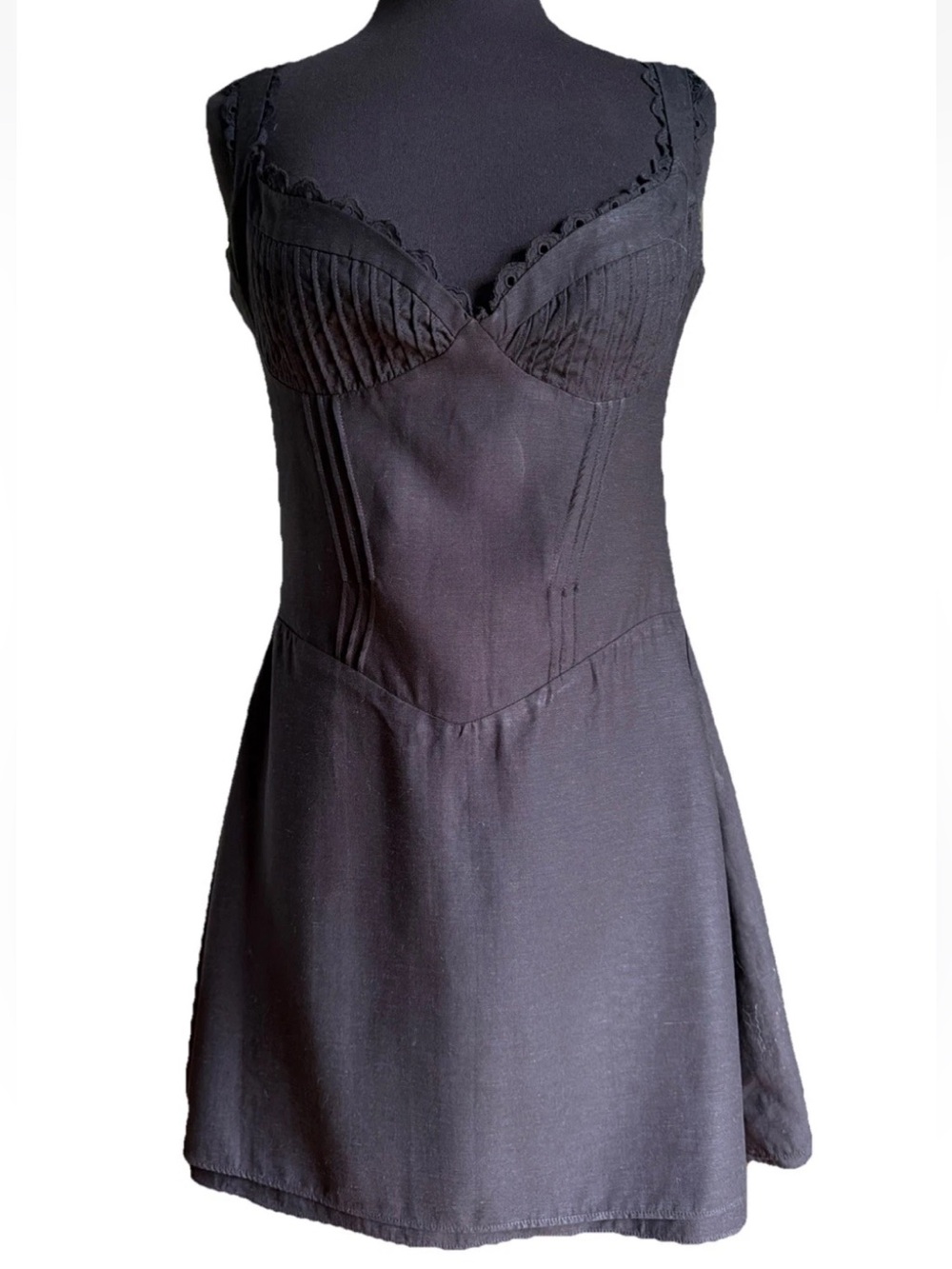 HOUSE OF CB 'Tilly' Black Pin Tuck Mini Dress Size M US 6-8 A/C